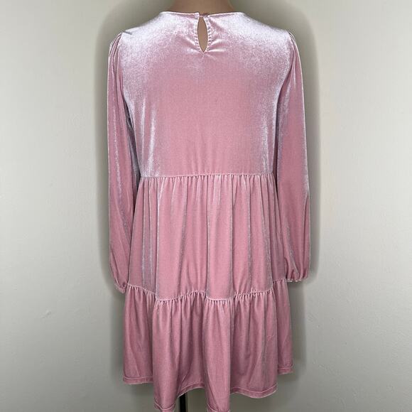 GAP Kids Velvet Dress XL Girls Tiered Antique Pink Peasant Long Sleeve Shift New - Picture 4 of 8